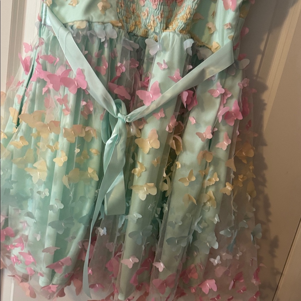 Pastel Rainbow Butterfly Dress XL fairy mesh scoop neck - Picture 8 of 10